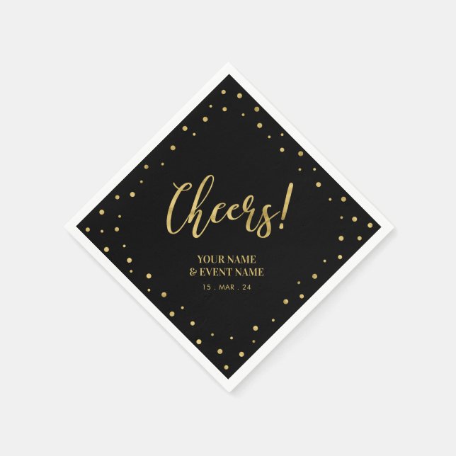 Gold & Black Elegant Classic Cheers Birthday Party Napkin (Corner)