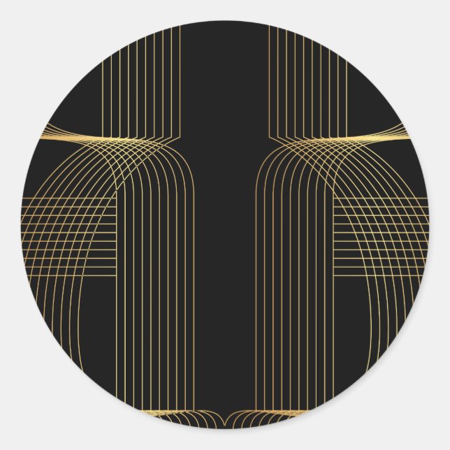Gold, black, elegant, cool, unique trendy line art classic round sticker (Front)