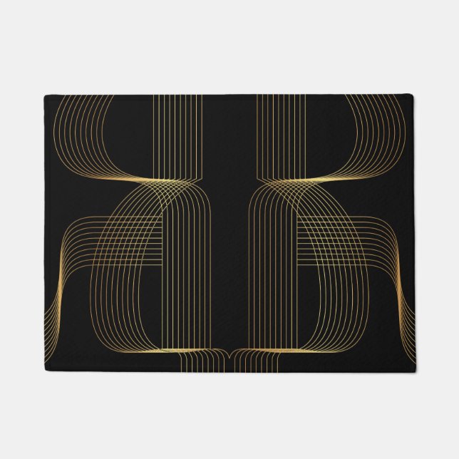 Gold, black, elegant, cool, unique trendy line art doormat (Front)
