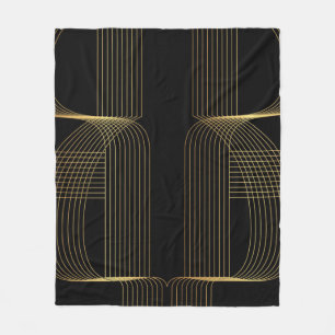 Gold, black, elegant, cool, unique trendy line art fleece blanket