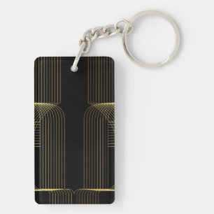 Gold, black, elegant, cool, unique trendy line art key ring