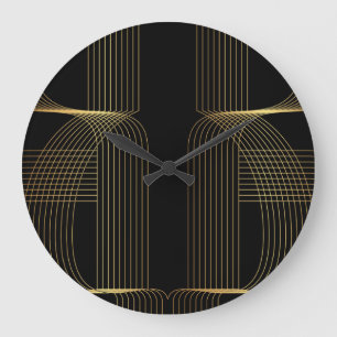 Gold, black, elegant, cool, unique trendy line art large clock