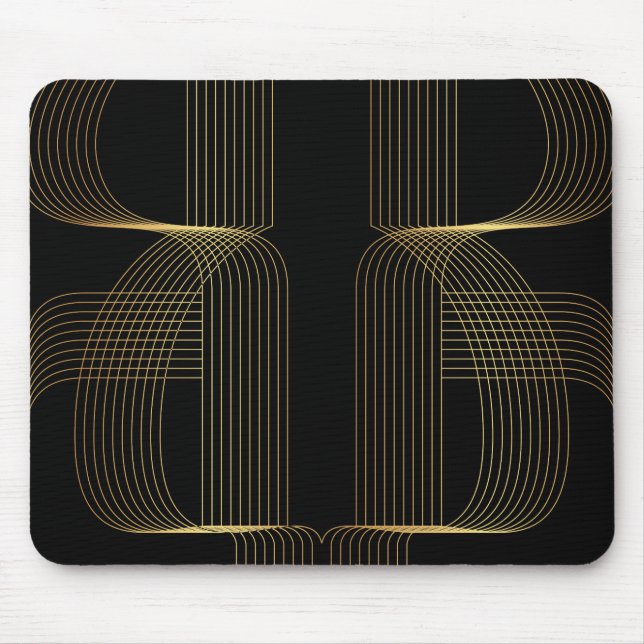 Gold, black, elegant, cool, unique trendy line art mouse mat (Front)