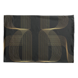 Gold, black, elegant, cool, unique trendy line art pillowcase