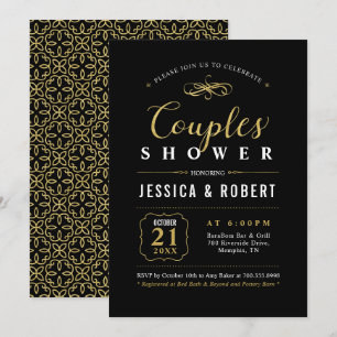 Gold & Black   Elegant Couples Wedding Shower Invitation