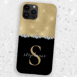 Gold Black Elegant Diamonds Monogram Luxury Custom Case-Mate iPhone 14 Case