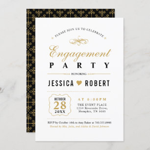 Gold & Black   Elegant Engagement Party Invitation