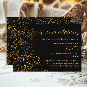 Gold Black Elegant Floral Wedding Accommodations Enclosure Card