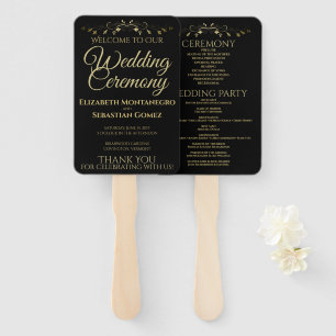Gold & Black Elegant Flourish Wedding Program Hand Fan