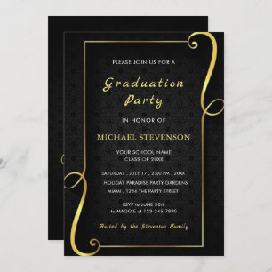 Gold Black Elegant Framed Graduation Invitation
