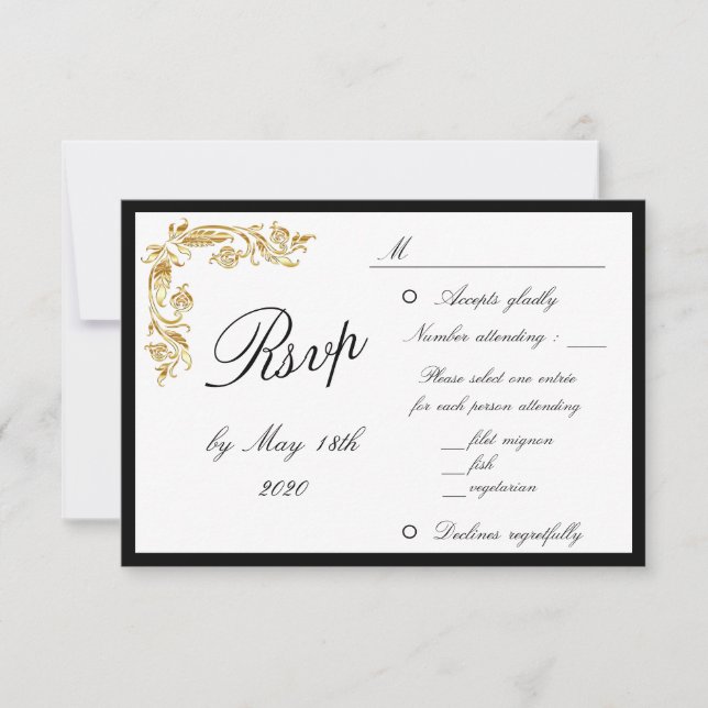 Gold Black Elegant Glamourous Wedding RSVP (Front)