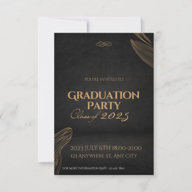 Gold Black Elegant  Graduation Invitation Party (Front)