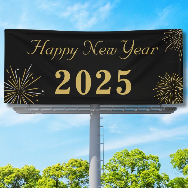 Gold Black Elegant Happy New Year 2025 Party Banner (Creator Uploaded)