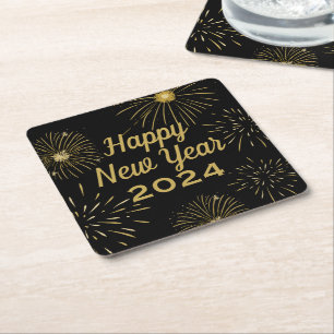 Gold Black Elegant Happy New Year 2027 Party Square Paper Coaster