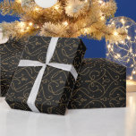 Gold black elegant modern classic vintage wedding wrapping paper<br><div class="desc">Vintage elegance ornate swirl damask pattern design in gold colour on grunge black background,  modern,  elegant and classy,  perfect for vintage wedding,  art deco wedding all year round. Editable background colour to match your wedding theme colours. 
See all the matching pieces in this "Gold Modern Classy wedding" collection below.</div>