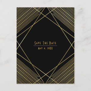 Gold & Black Elegant Modern Deco Save the Date Announcement Postcard