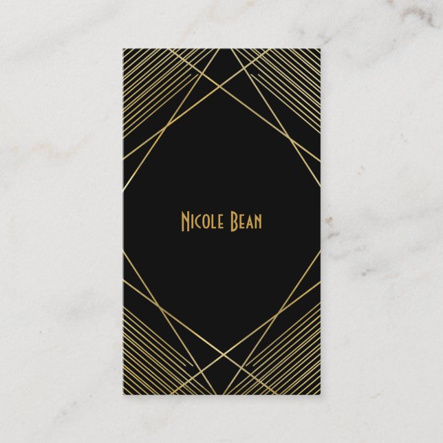 Gold & Black Elegant Modern Geometric Glam Deco Business Card (Front)