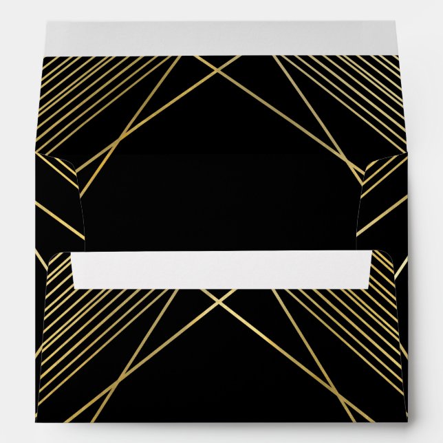 Gold & Black Elegant Modern Geometric Glam Deco Envelopes (Back (Bottom))