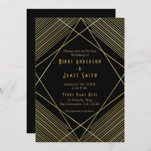 Gold & Black Elegant Modern Glam Deco Invitation