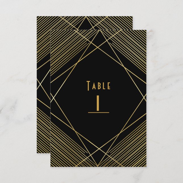 Gold & Black Elegant Modern Glam Deco Table Number (Front/Back)
