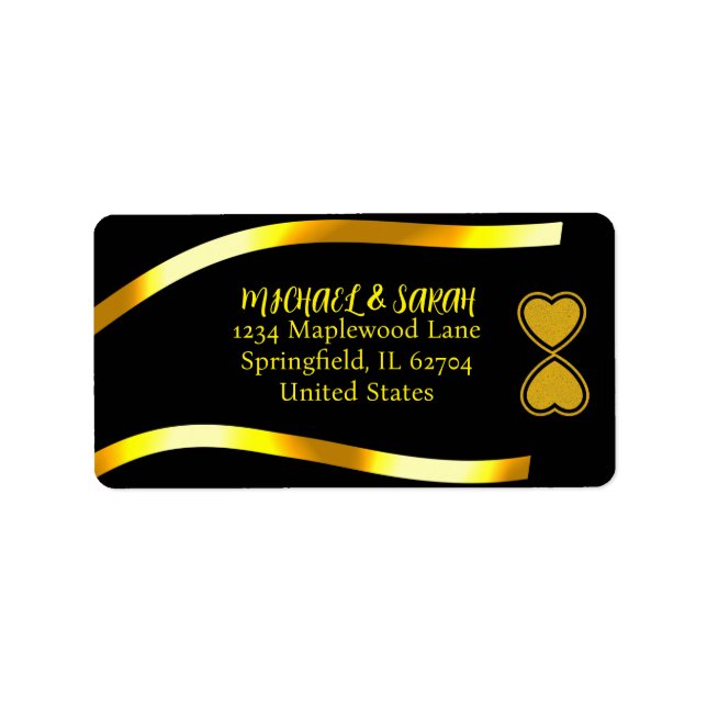  Gold & Black Elegant Modern Wedding Anniversary  Label (Front)