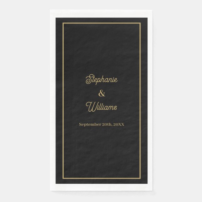 Gold Black Elegant Name Simple Minimal Wedding Napkin (Front)