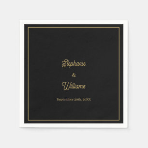 Gold Black Elegant Name Simple Minimal Wedding Napkin