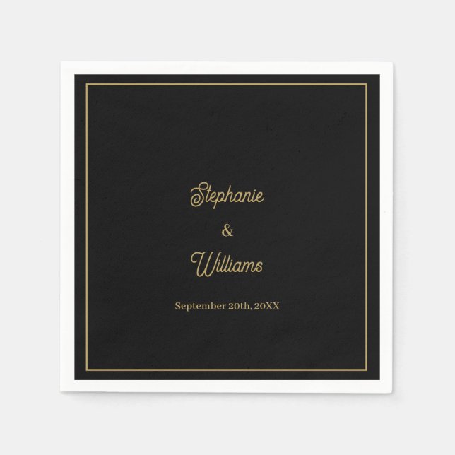Gold Black Elegant Name Simple Minimal Wedding Napkin (Front)