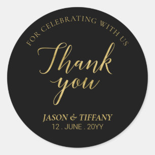 Gold & Black   Elegant Party Favour Thank you Classic Round Sticker