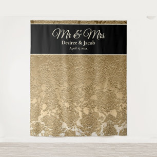 Gold Black Elegant Photo Booth Wedding Backdrop Tapestry