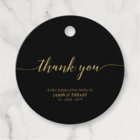 Gold & Black Elegant Script Party Favour Thank you