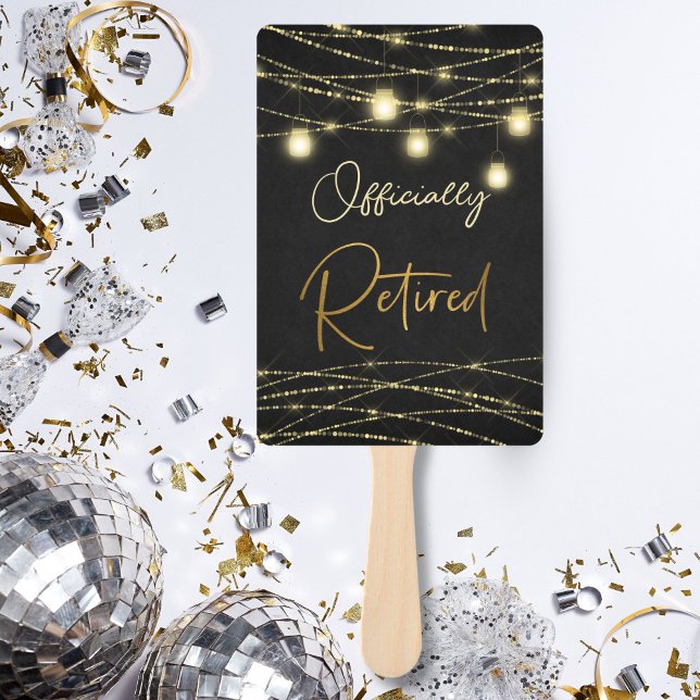 Gold Black Elegant Script Retirement Sign Hand Fan (Creator Uploaded)