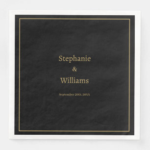 Gold Black Elegant Simple Name Minimal Wedding Napkin
