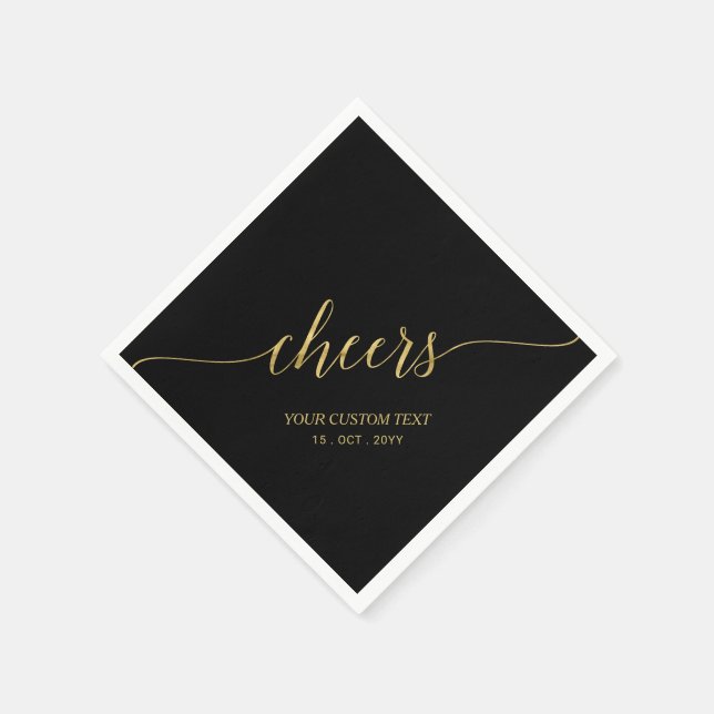 Gold & Black Elegant Stylish Lettering Cheers Napkin (Corner)