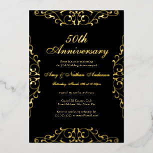 Gold Black Elegant Swirl 50th Wedding Anniversary