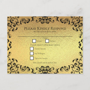 Gold Black Elegant Swirl Gothic Wedding Holiday Postcard