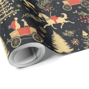 Gold Black Elegant Vintage Christmas  Wrapping Paper