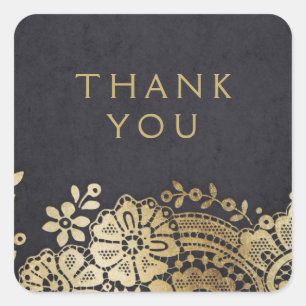 Gold black elegant vintage lace wedding favour square sticker