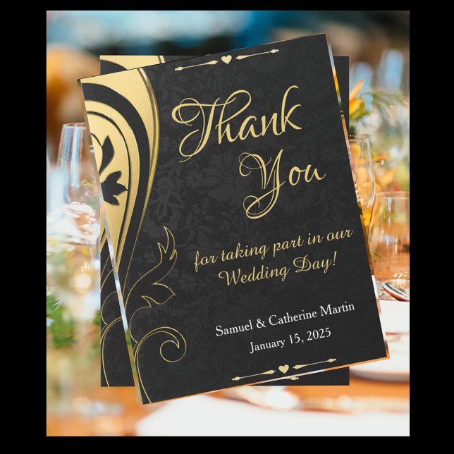 Gold Black Elegant Wedding Anniversary Thank You Postcard (Creator Uploaded)