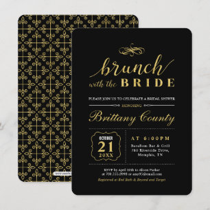 Gold & Black   Elegant Wedding Bridal Brunch Invitation