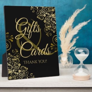 Gold & Black Elegant Wedding Gifts & Cards Sign Plaque
