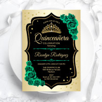 Gold Black Emerald Green Elegant Quinceanera