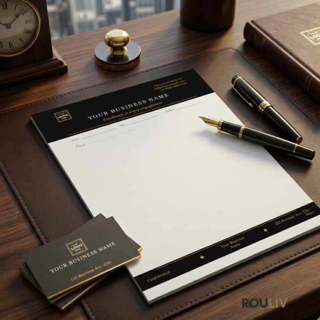 Gold Black Executive Letterhead | Luxury Business  (Gold Navy Executive Letterhead | Luxury Business Stationery)