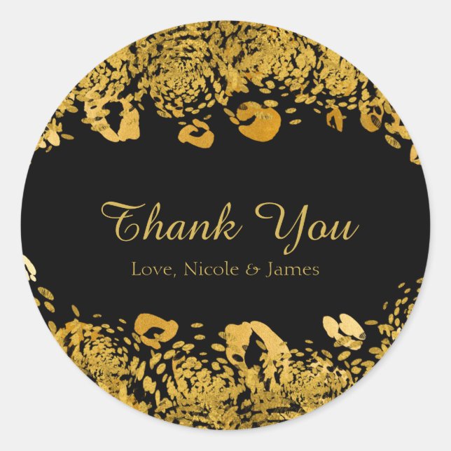 Gold & Black Exotic Jungle Cheetah Glam Favour Classic Round Sticker (Front)
