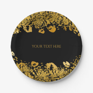 Gold & Black Exotic Jungle Cheetah Glam Party Paper Plate