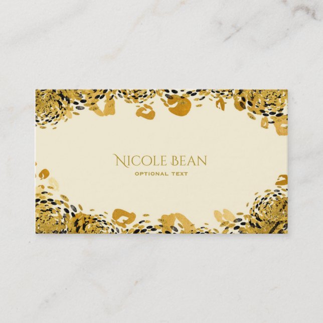 Gold & Black Exotic Jungle Cheetah Glamour Cream Business Card (Front)