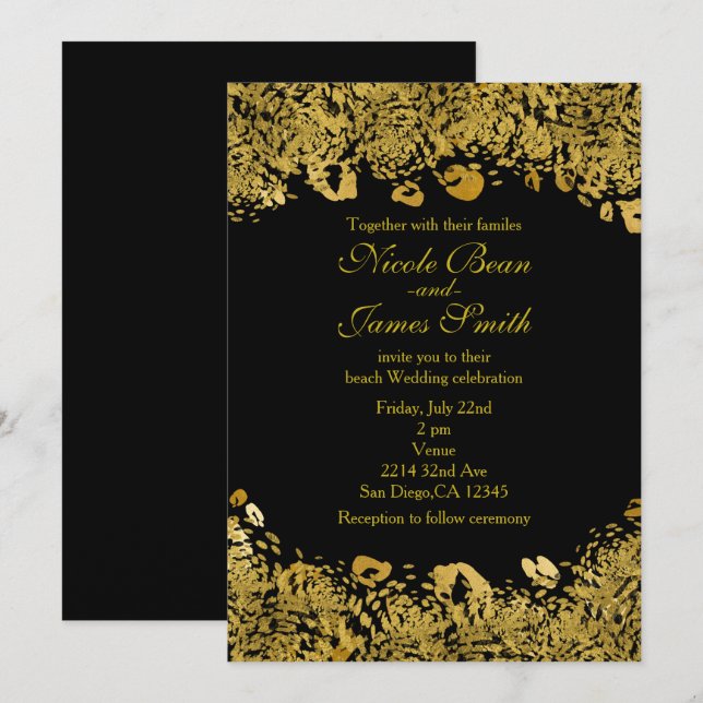 Gold & Black Exotic Jungle Cheetah Invitations (Front/Back)
