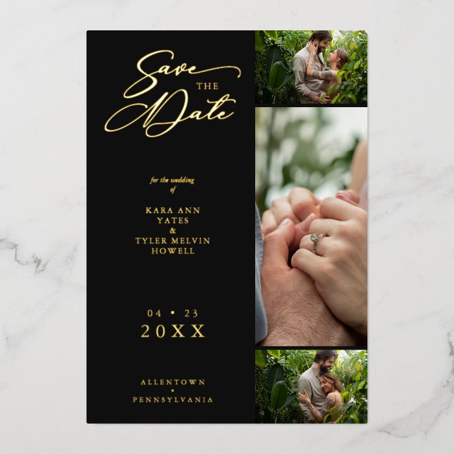 Gold Black Fancy Collage 3 Photos Couple Wedding  (Front)