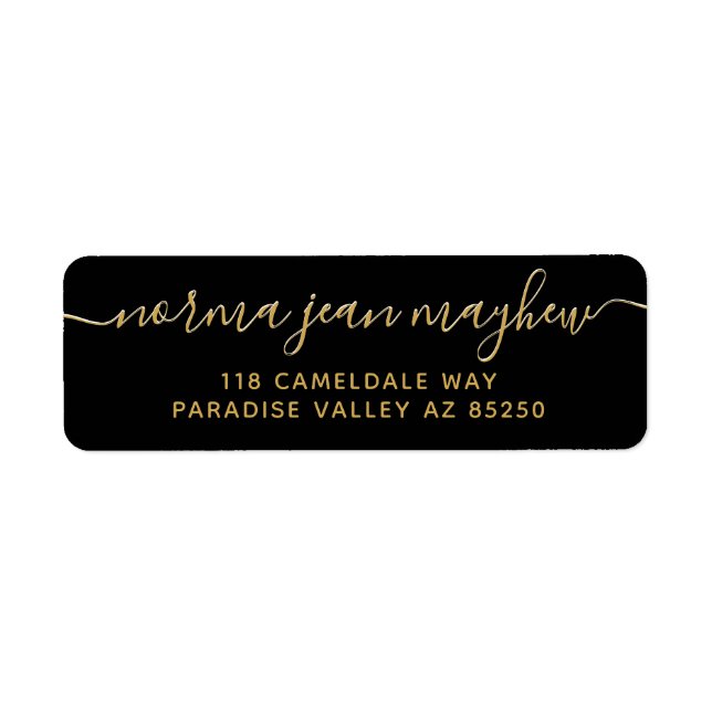Gold Black Fancy Handwriting Script Return Address (Front)