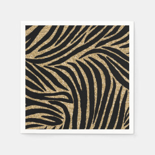Gold black Faux Glitter Zebra Print Napkin